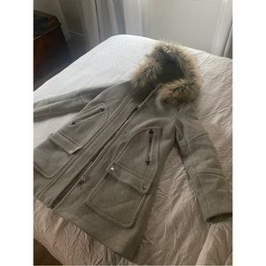 J Crew / Nello Gori Italian wool parka | detachable faux fur hood | sz 0 | grey